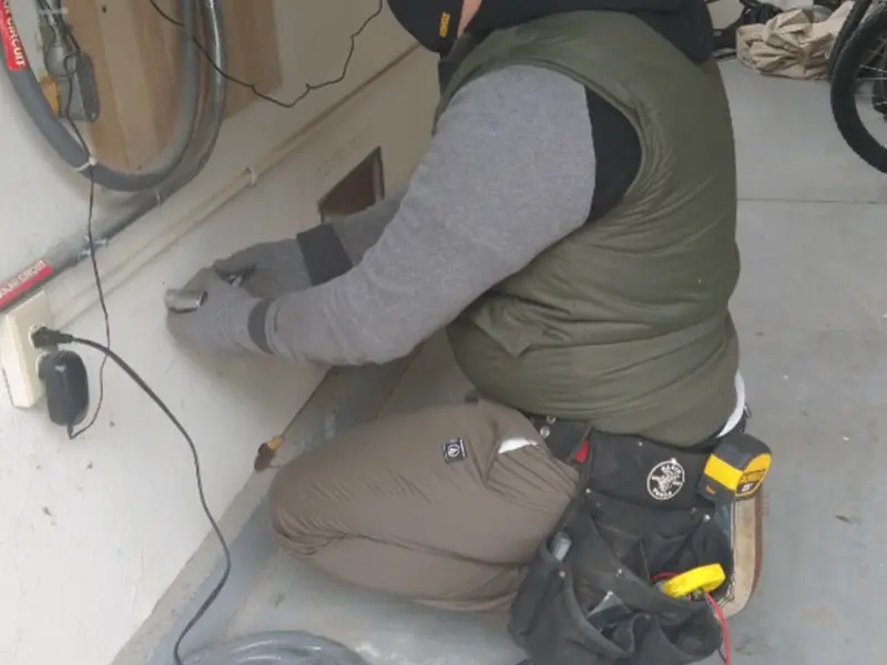 Electrician performing outlet wiring in a East Hemet garage